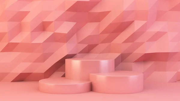 Roze Podium Platform Papieren Muur Rendering — Stockfoto