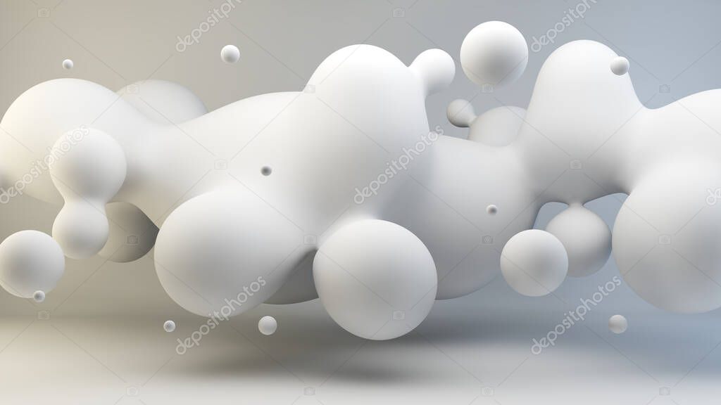 Abstract white liquid floating 3d rendering
