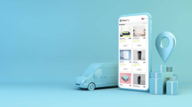 mobil çevrimiçi dükkan konsepti 3d oluşturma