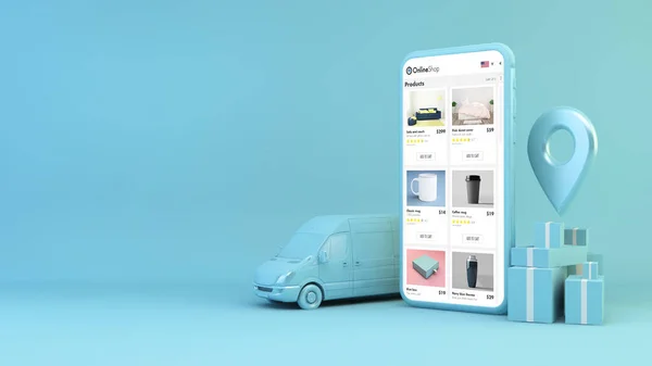 Mobil Online Áruház Koncepció Mockup Renderelés — Stock Fotó