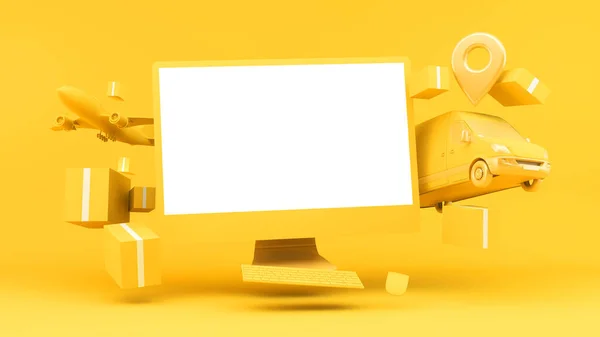 黄色の3Dレンダリングモックアップの配信コンセプト — ストック写真
