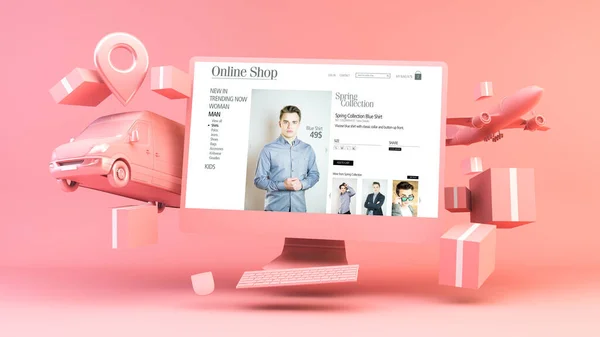 Computer Online Winkelen Concept Rendering — Stockfoto