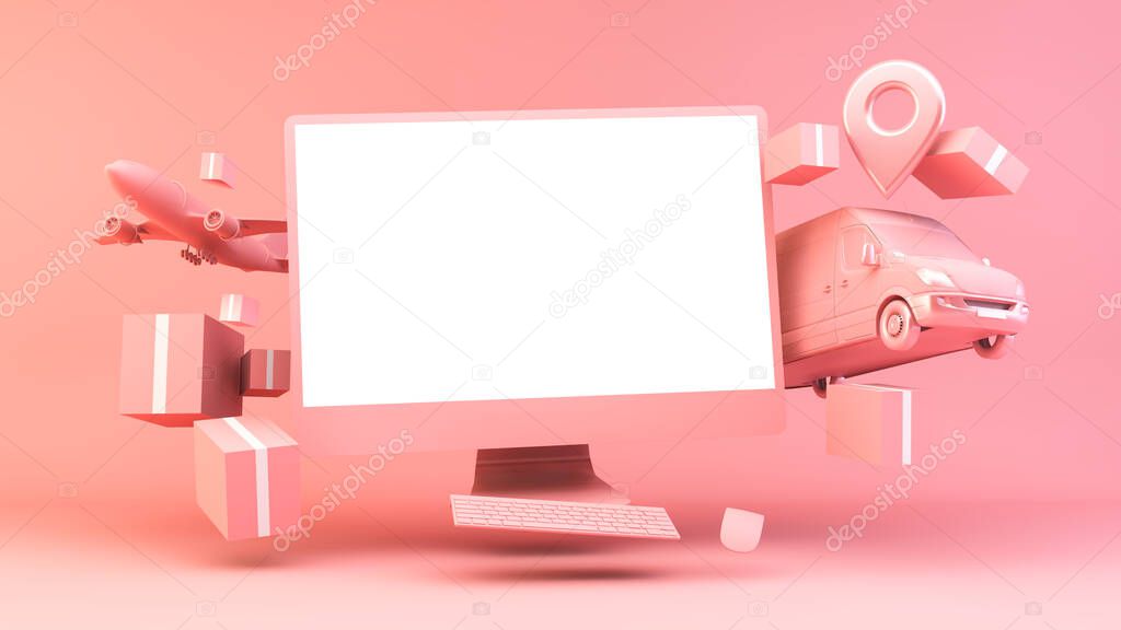 Computer online shopping concept 3d rendering