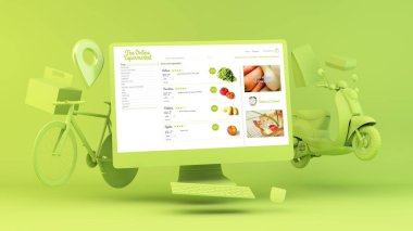 süpermarket çevrimiçi sipariş dağıtım konsepti 3D oluşturma
