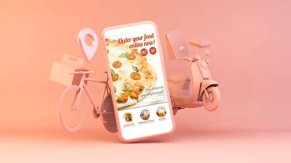 fast food home delivery app concept 3d rendering