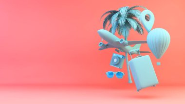Seyahat konsepti pembe ve mavi 3D görüntüleme