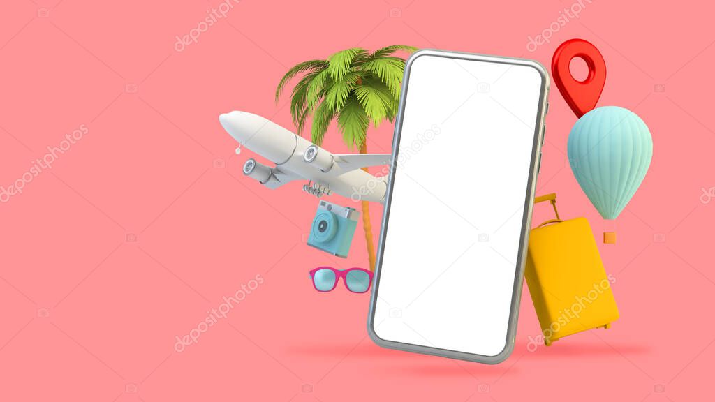 Travel elements phone  3d rendering