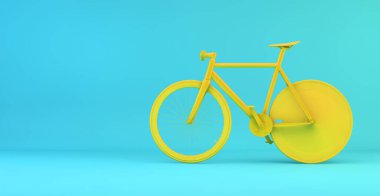 Mavi arka planda sarı motosiklet 3D görüntüleme