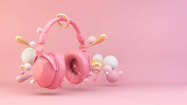 Auriculares Rosados Rodeados Formas Geométricas Renderizado —  Fotos de Stock