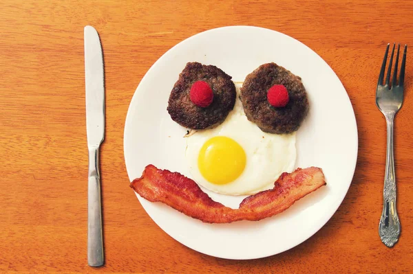 Завтрак Еда Устроена Выглядеть Лицо Стоковое Изображение