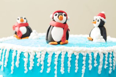 Penguen kış sahne gıda heykel. 