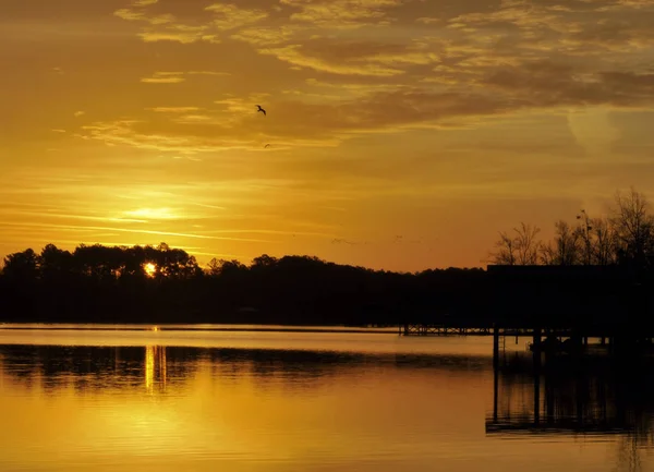 アラバマ州シーダーブラフ近くのワイス湖での日の出 — ストック写真