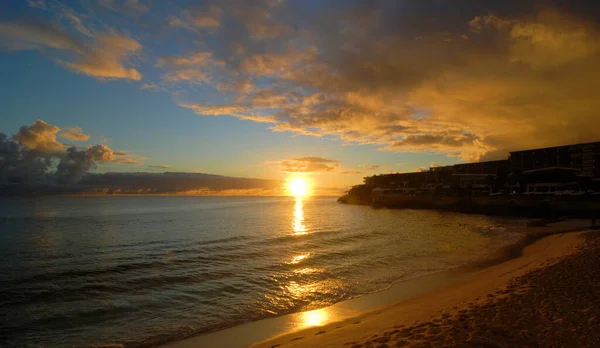 Puesta Sol Desde Playa Maho Isla Caribeña San Martín — Foto de Stock