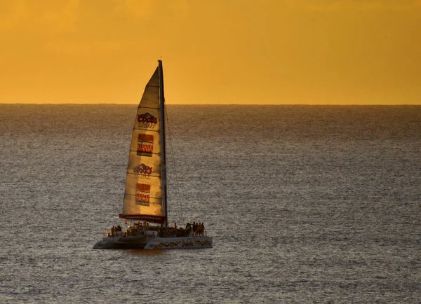 Pôr Sol Navegando Ilha Caribenha Sint Maarten — Fotografia de Stock