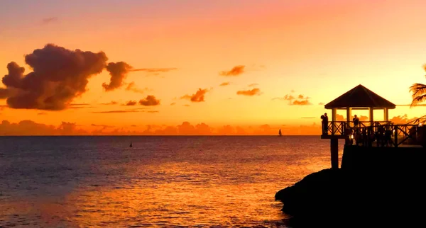 Pôr Sol Maho Beach Ilha Caribenha Sint Maarten — Fotografia de Stock