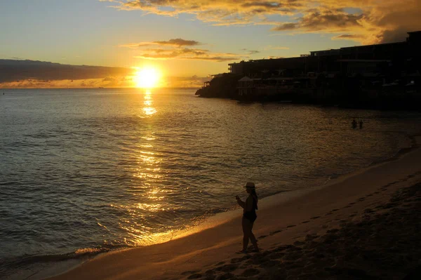 Solnedgång Från Maho Beach Den Karibiska Sint Maarten — Stockfoto