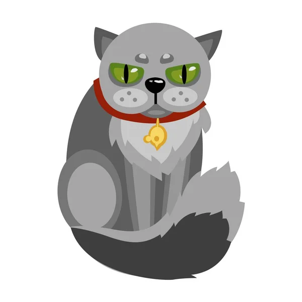 Gato Enojado Con Grandes Ojos Verdes Ilustración — Vector de stock