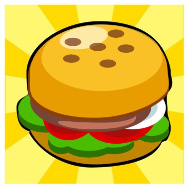 Lezzetli burger resimde Sarı zemin üzerine