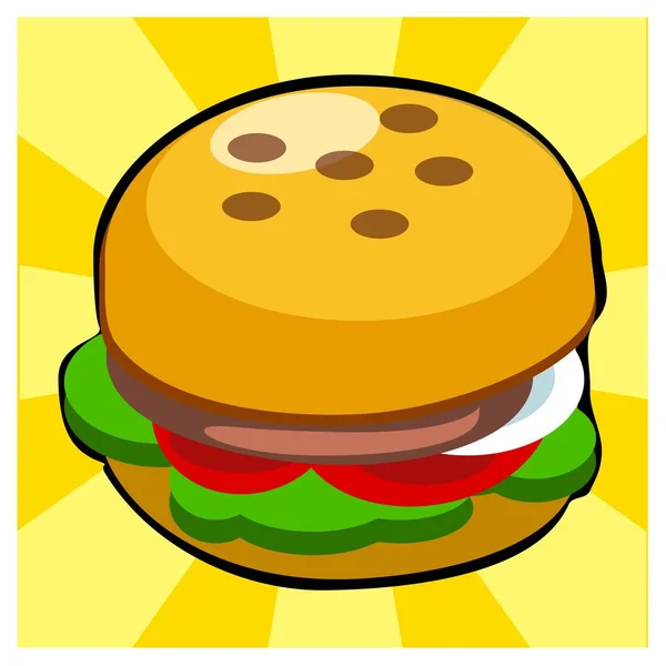 黄色の背景のおいしいハンバーガーのイラスト — ストックベクタ