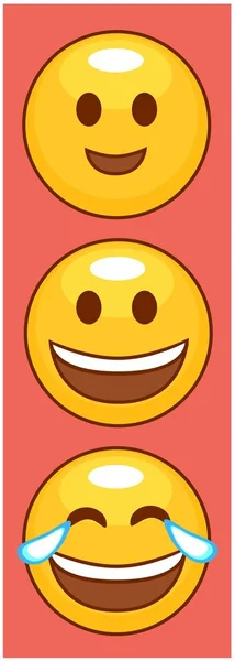 Glückliches Gelbes Emoji Mit Korallenhintergrund Drei Symbole — Stockvektor
