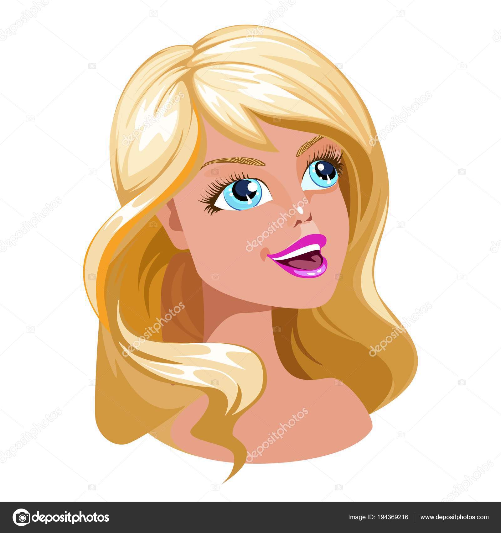 Cartoon girl with blue eyes and blonde hair