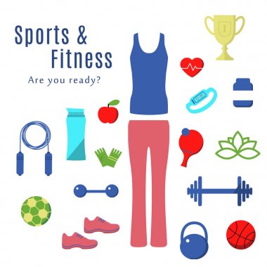 Fitness ve spor düz simgeler