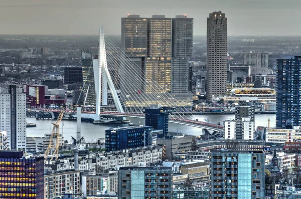 鹿特丹 2017年12月4日 横跨河的看法 Nieuwe Maas 朝向第十九世纪大厦 Wereldmuseum 世界博物馆 在黄昏 — 图库照片