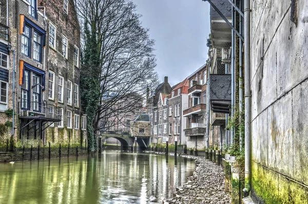 Curving Canal Old Houses Both Sides Directly Touching Water Medieval — Stock Photo, Image