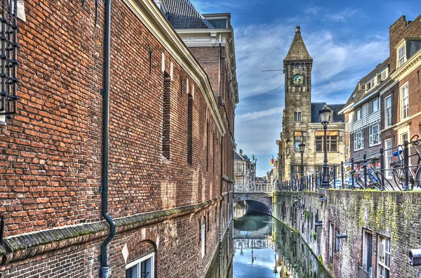 Narrow Section Nieuwe Gracht New Canal Brick Walls Both Sides — Stock Photo, Image
