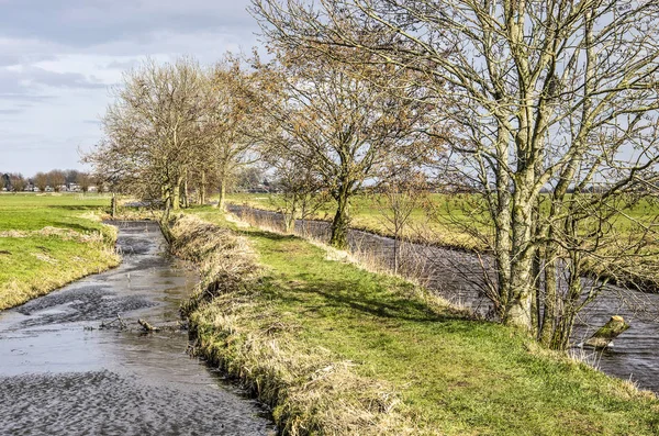 Sentier Historique Entre Fossés Canaux Sur Tiendweg Dans Polder Près — Photo