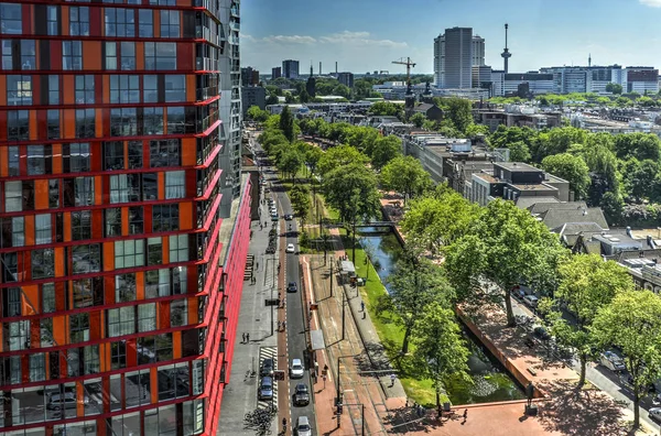 Rotterdam Hollandia 2017 Június Piros Homlokzata Calypso Lakó Épület Westersingel — Stock Fotó