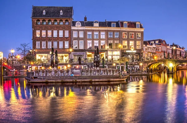 Leiden Nizozemsko Února 2018 Večerní Pohled Konvergence Staré Nové Rýn — Stock fotografie