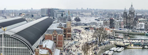 Amsterdam Nederland Maart 2018 Panoramisch Uitzicht Het Centraal Station Met — Stockfoto