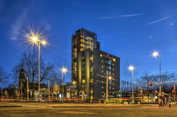 Rotterdam Netherlands March 2017 Eendrachtsplein Rotterdam Park Hotel Blue Hour — Stock Photo, Image