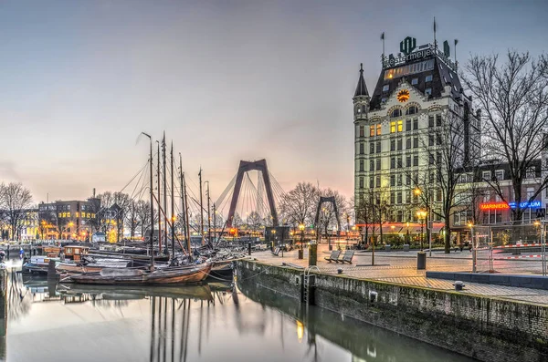 Rotterdam Nizozemsko Prosinec 2015 Historické Lodě Starém Přístavu Willemsbridge Bílý — Stock fotografie