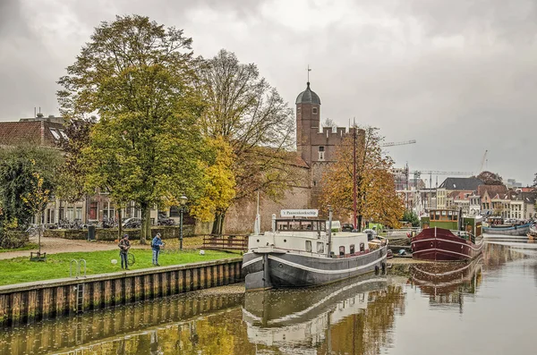 Zwolle Holandia Listopada 2019 Śródmieście Kanału Thorbecke Jesienią Pochmurny Dzień — Zdjęcie stockowe