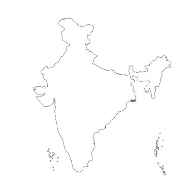 Siyah ana hatlı Hindistan haritasının vektör illüstrasyonu.