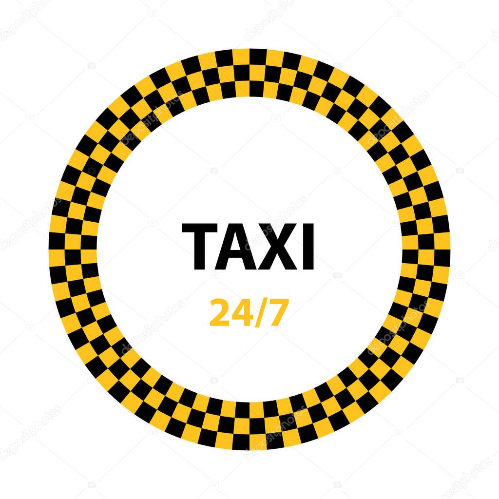 Vector round taxi service sign with chequered pattern.