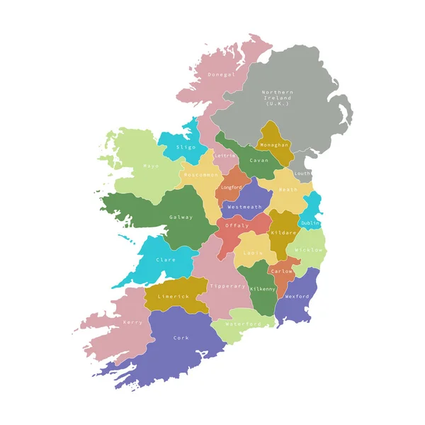 Wektorowa ilustracja mapy podziału administracyjnego Irlandii. — Wektor stockowy