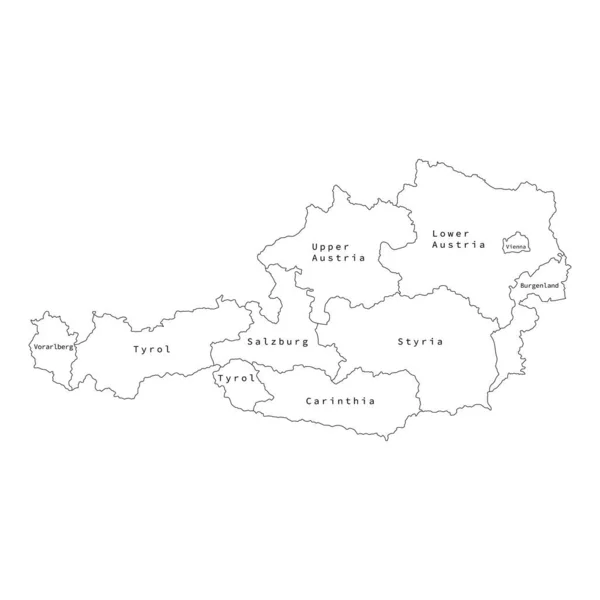 Vektor skissera administrativ indelning karta över Österrike. — Stock vektor