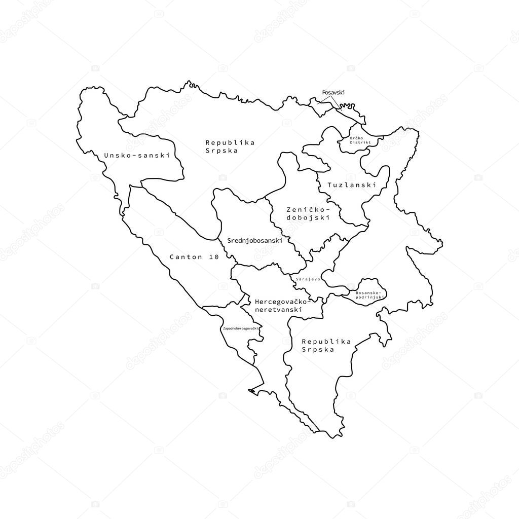 Vector outline administrative division map of Bosnia and Herzegovina map. 