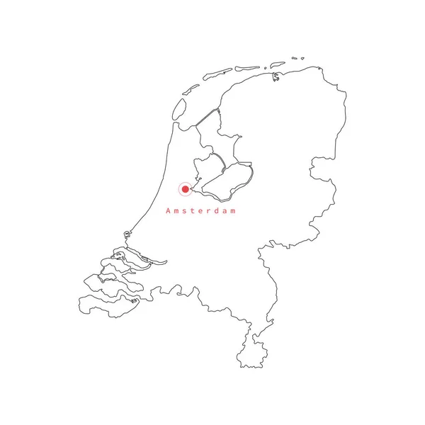 Vector illustration of outline Netherlands map with capital city Amsterdam. — Stock Vector