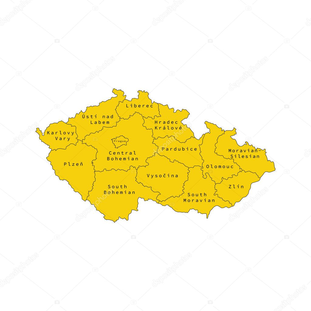 Vector illustration of administrative division map of Czech. Vector map..