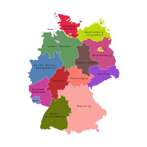 Διανυσματική απεικόνιση του χάρτη διοικητικής διαίρεσης της Γερμανίας. Διανυσματικός χάρτης. — Διανυσματικό Αρχείο