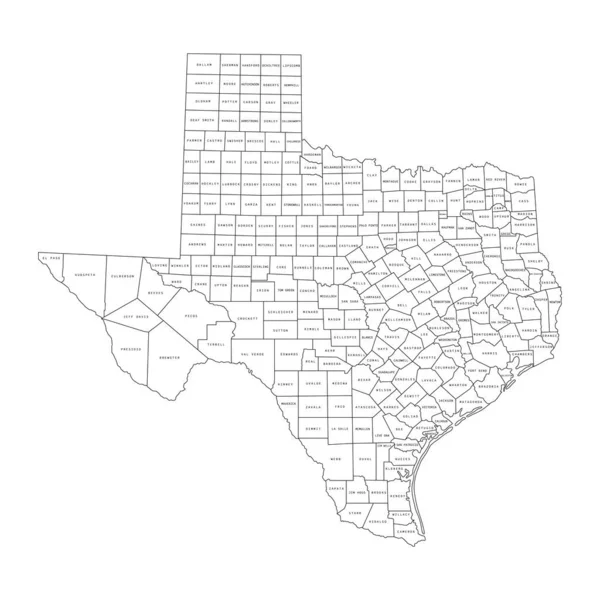 Εικονογράφηση διάνυσμα του διοικητικού χάρτη διαίρεση του Τέξας. Διανυσματικός χάρτης. Royalty Free Διανύσματα Αρχείου