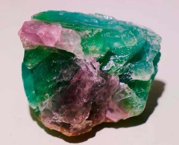 Green Magenta Fluorite Crystal Gem Stone Black Background — Stock Photo, Image