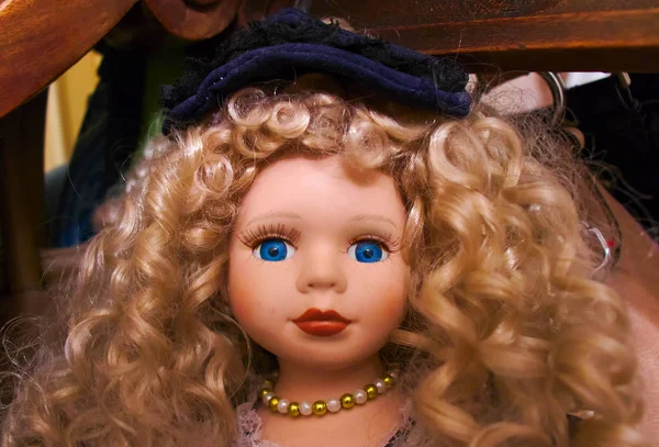 Blonde Blue Eyed Curly Haired Doll — Stock Photo, Image