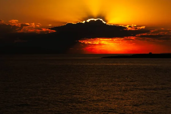 Coucher Soleil Orange Jaune Rouge Sur Mer — Photo