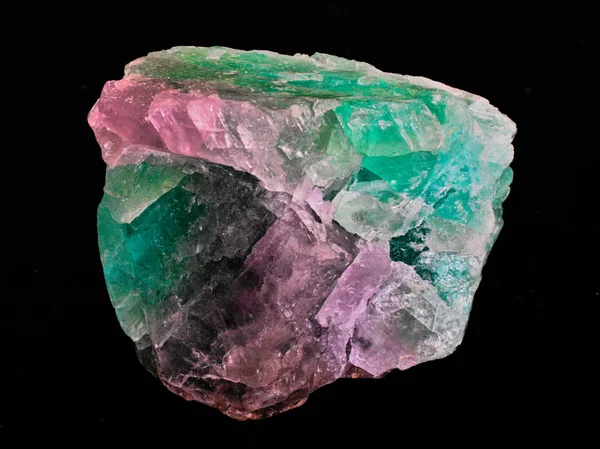 Green Magenta Fluorite Crystal Gem Stone Black Background — Stock Photo, Image