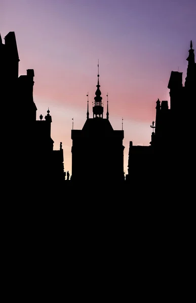 Güzel Gdansk eski kasaba silueti